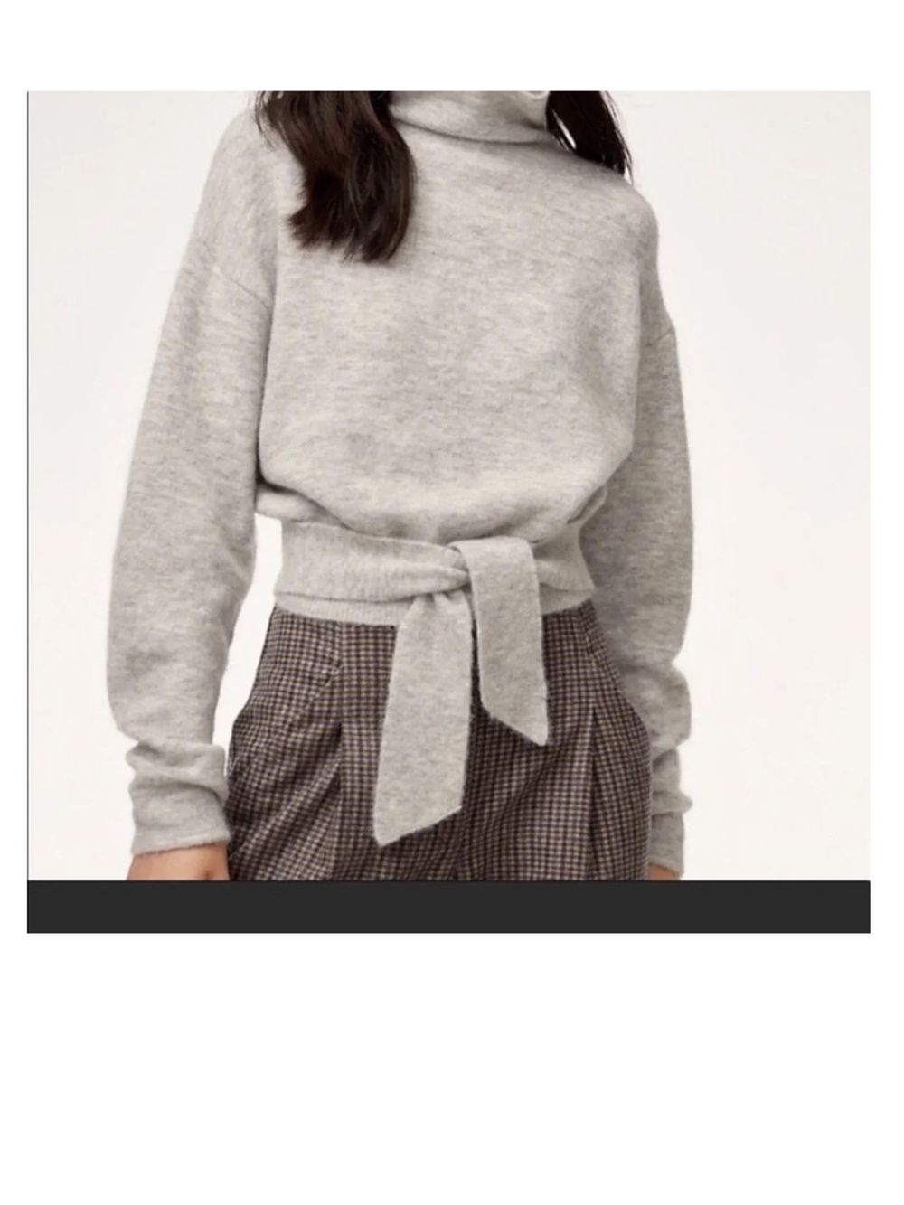 Wilfred Light Gray Tie-Waist Mock Neck Sweater